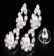 新款银色珍珠镶钻项链 婚庆首饰套装 耳环项链套装 新娘饰品
