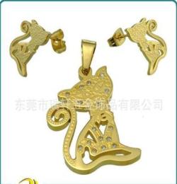 天貓精品貨源網 自主開發(fā)設計獨特不銹鋼貓咪飾品套裝