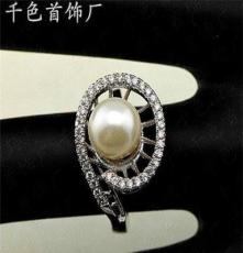 梅陇925银镀18K白金 珍珠戒指 质量好 专柜品质时尚百搭 厂价
