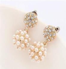 韩国时尚饰品甜美珍珠小珠OL气质耳钉百搭镶钻耳环厂家批发新款欧