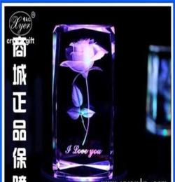 水晶精品玫瑰花 玫瑰花内雕工艺礼品 个性刻字玫瑰花礼物