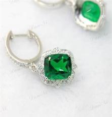 丹妮珠宝祖母绿不带证书925银精工微镶俄罗斯进口纳米绿耳环