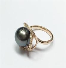 大溪地黑珍珠 925纯银戒指 珍珠首饰批发供应 高质量生产 ABEST
