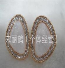 韩国耳饰 大牌风 时尚奢华黑宝石镶钻 加猫眼石耳环耳钉