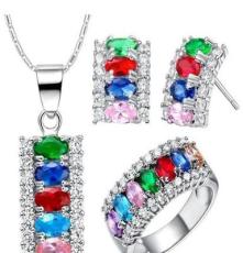 银饰项链戒指水晶三件套装韩版时尚女款首饰品