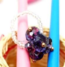 紫水晶戒指 水晶车轮珠戒指 混批 颜色多选 韩版首饰