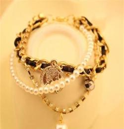 D170 韩国热卖 义乌首饰品批发 时尚潮人编织链条多层珍珠手链