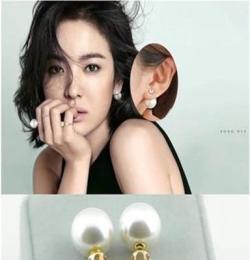 D173 潮人明星最爱 韩版首饰品批发 镶钻大珍珠个性耳钉耳环耳饰