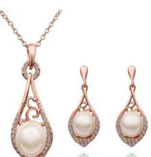 Ebay 速卖通外卖出口饰品 欧美出口珍珠首饰套装 耳钉 项链一套