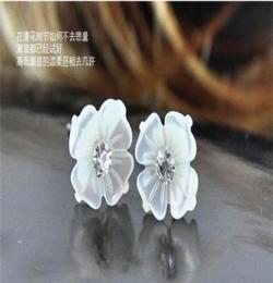 爆款正品925純銀耳釘 月光花朵母貝殼花耳釘時尚韓版首飾品批發