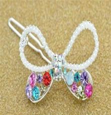 热销新款韩版饰品精美小珍珠 镶珍珠 多彩经典蝴蝶结发饰
