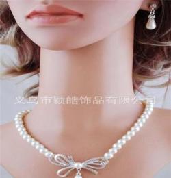 4487 义乌新娘饰品批发 日韩热卖新娘项链 仿珍珠饰品首饰套装