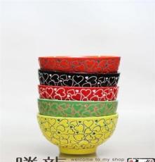 日韩式米饭碗汤碗、手绘桃心5色五彩碗套装 餐具 婚庆开业礼品瓷