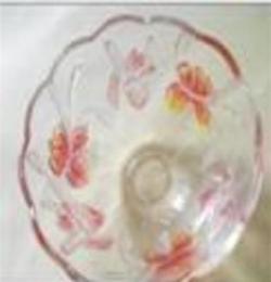 供应三美玫瑰玻璃果盘 有喷色款供选择