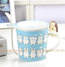 微点子 卡通动物S牛奶杯子 创意陶瓷杯带盖/可爱马克杯/早餐杯