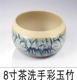 陶土茶洗 高档陶瓷茶具配件 手绘 20cm 紫砂