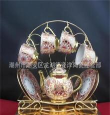 厂家直销 陶瓷咖啡具礼品 电镀陶瓷茶壶杯碟套装 茶具套装
