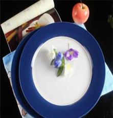 欧美陶瓷餐具骨瓷蓝边盘蛋糕早餐盘陶瓷盘创意 餐具