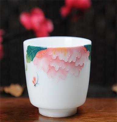 厂家直销 德化玉瓷薄胎 手绘杯 梅 竹 瓷之韵 礼品茶具批发