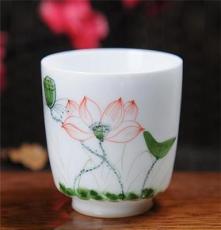 芯宏堂手绘陶瓷 德化陶瓷薄胎 批发零售厂家直销荷花杯 陶瓷杯
