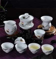 珍珠釉茶具批发 提供蜻蜓莲蓬9头手绘珍珠釉盖碗茶具 珍珠釉茶具