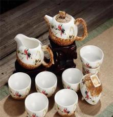供应厂家直销日用茶具 亚光手绘茶具 龙泉青瓷茶具