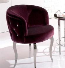 紫孔雀家具 欧式不锈钢新古典后现代紫色拉钻绒布餐椅酒店椅子388