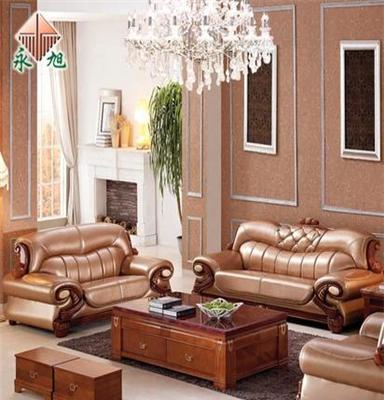 永旭家具 欧式客厅真皮沙发组合系列 红橡木进口中厚皮沙发933
