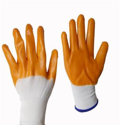 厂家直销白纱橘黄PVC挂胶劳保防护手套