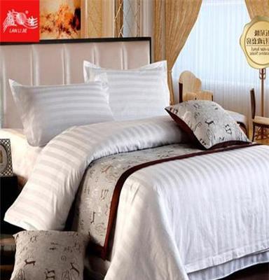 宾馆床上用品全棉四件套 纯棉3CM锻条床单被套酒店客房布草床品