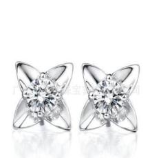 珠宝定制 18K白金20份南非钻石女款结婚订婚耳环 简约镶钻耳钉