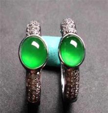 正阳绿 冰透冰绿 种好水足 完美无瑕 18k白金绿翡翠耳环