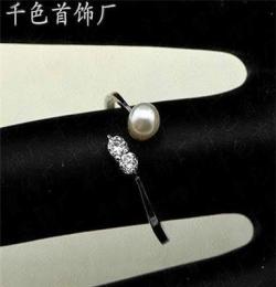 直销时尚珍珠戒指 天然淡水珍珠戒指 活扣调节镶钻指环首饰