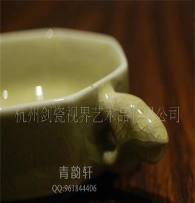 龙泉青瓷茶杯 黄釉龙口盏 哥窑杯 礼品套装功夫茶具礼品茶具