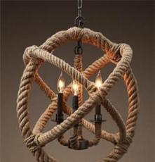 美式乡村北欧风格现代创意个性咖啡厅装饰灯具3头麻绳吊灯