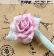 漂漂陶瓷 手工制作 粉彩玫瑰发簪 古典 簪子复古 民族风首饰品