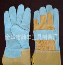 多款供选 黄斜纹布二层牛皮劳保防护手套，电焊手套，工作手套