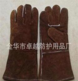 (A012)咖啡色牛二层皮全里布全夹眉电焊工防护手套