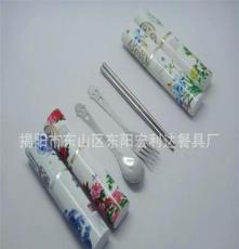 批发全不锈钢勺子叉子筷子三件套套装 便携中国风餐具