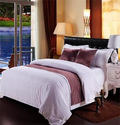 宾馆床上用品批发酒店旅馆布草40S青花条被套床单枕套 纯色四件套