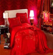 包邮 品牌家纺 红色婚庆床品 结婚用多件套 全棉纯棉绣花六件套