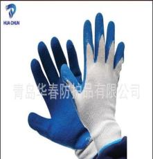 青岛劳保手套特价销售 十针机织涤棉乳胶皱纹手套防护手套