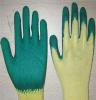 乳胶手套，青岛厂家供应黄纱绿胶皱纹手套，供应青岛防护手套