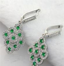 丹妮珠宝祖母绿不带证书耳环925银精工微镶俄罗斯进口纳米绿宝石