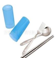 圆筒塑料盒餐具，勺叉筷三件套