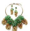 欧美饰品混批 同款高级合金典雅绿色合成宝石花朵项圈套装