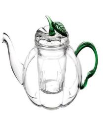 特价批发供应 耐热玻璃茶具 南瓜壶 绿把花茶壶 绿把南瓜条纹壶