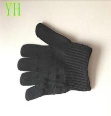 现货 黑白灰高强涤纶包两根钢丝防割手套 五级防割特种手套