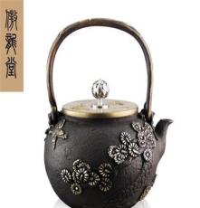 凌渡松鹤铸铁壶 铜把铜盖 氧化生铁壶 傲龙堂茶具煮水日式铁壶
