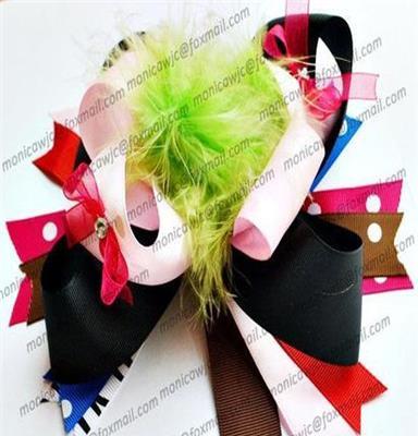 新品欧美儿童发饰 Toddler Girl feather hair bow